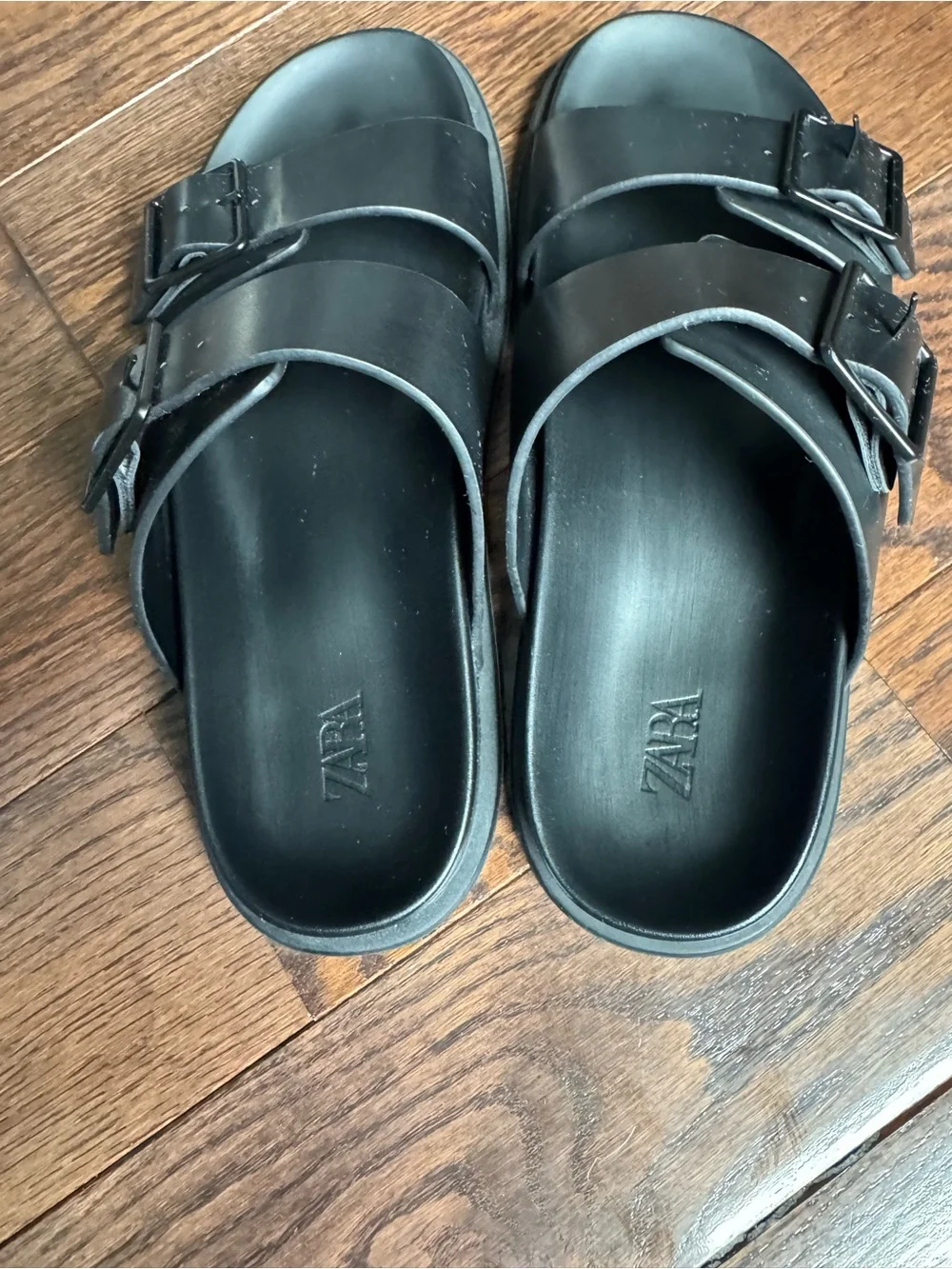 Zara Men's Black Double-Buckle Slide Sandals